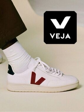 VEJA V-12 Leather Sneaker in Extra White & Marsala Nautico size 8 NIB!!